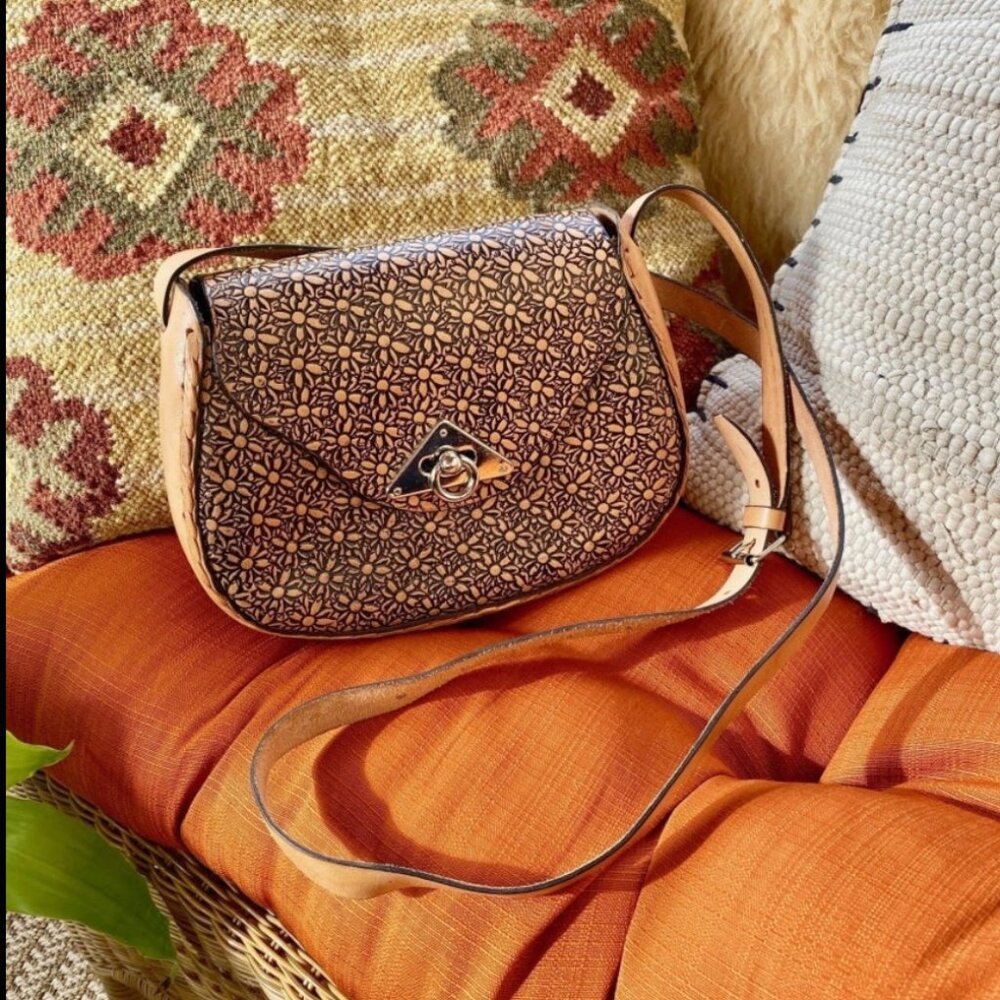Vintage Mexican Tooled Leather Crossbody Bag